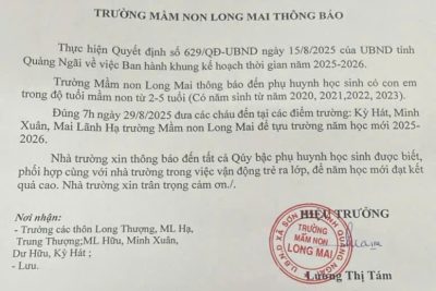 TRƯỜNG MẦM NON LONG MAI XIN THÔNG BÁO NGÀY TỰU TRƯỜNG NĂM HỌC 2025-2026.
